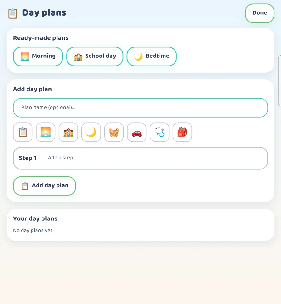 Screenshot: Day plans on the inner screen.