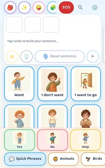 Screenshot: The red SOS button now sits in the top row of the board.