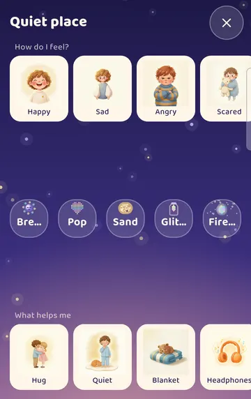 Screenshot: The Quiet place button on the Emergency sheet opens the Quiet place directly.