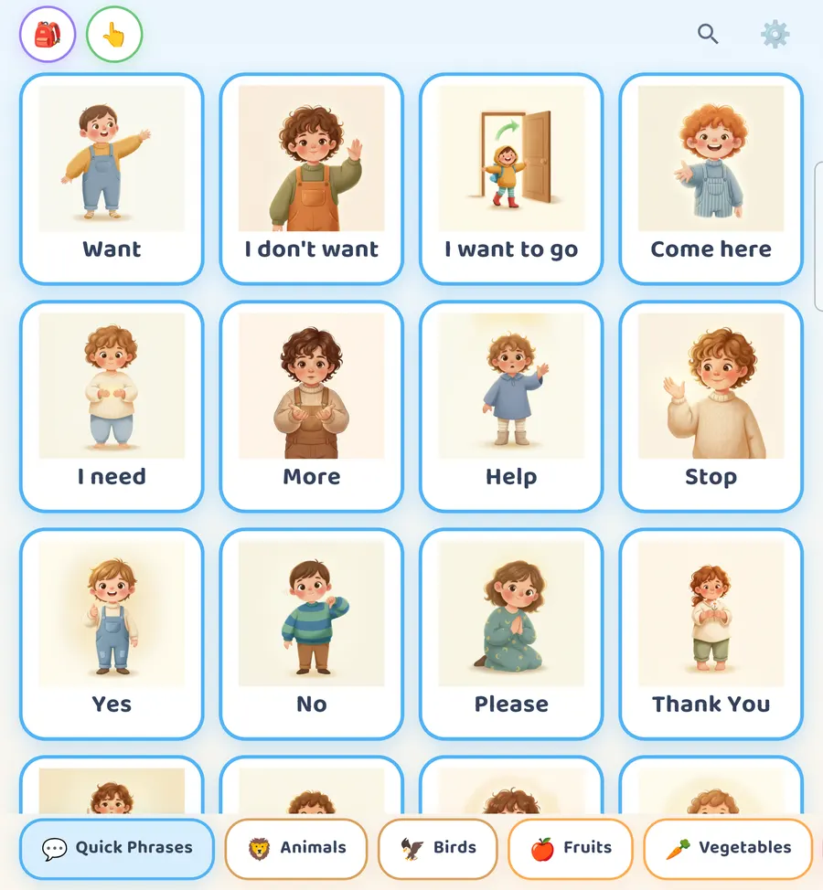 Screenshot: The learning board on the inner screen: more cards per row.