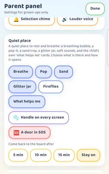 Screenshot: A grown-up taps Fireflies to turn it off (the chip empties).