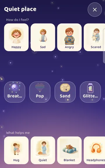 Screenshot: The Quiet place now shows four activities; Fireflies is hidden.