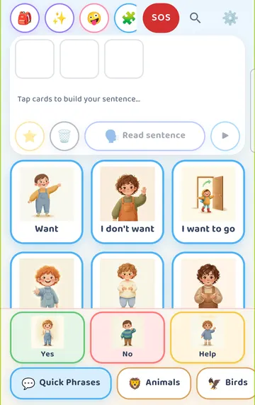 Screenshot: The board in English (Quick Phrases), for comparison.