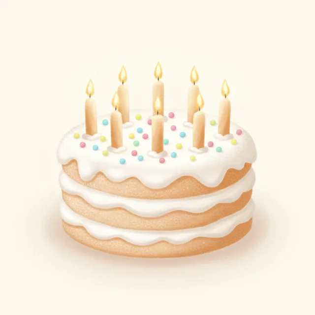 The Birthday Cake picture card from Talking Cards, an illustrated birthday cake in the app’s warm storybook style.