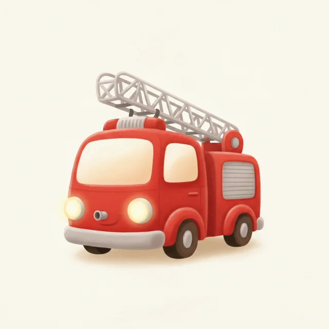 The Fire Truck picture card from Talking Cards, an illustrated fire truck in the app’s warm storybook style.