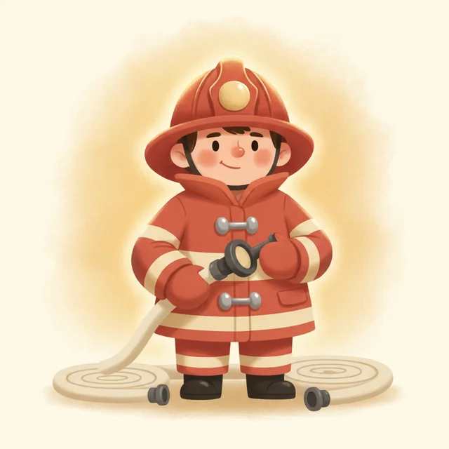 The Firefighter picture card from Talking Cards, an illustrated firefighter in the app’s warm storybook style.