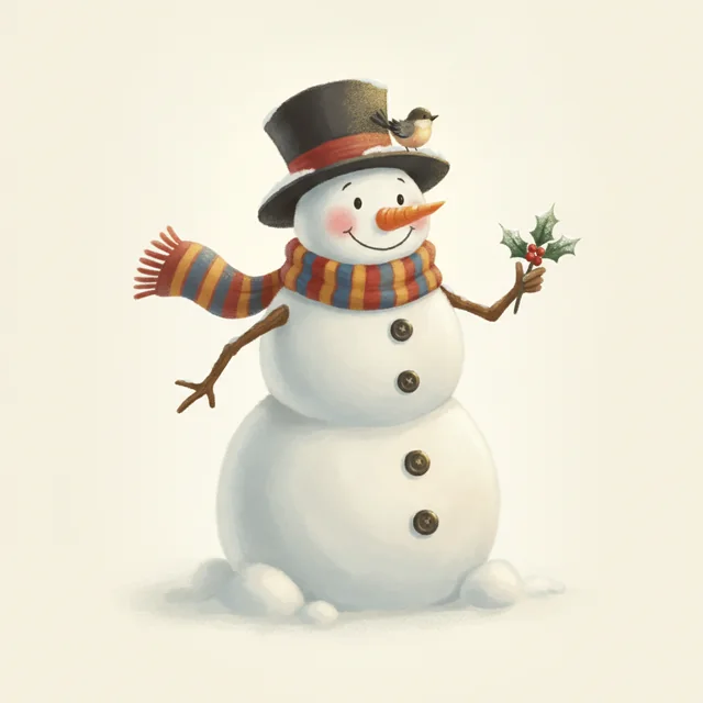 The Snowman picture card from Talking Cards, an illustrated snowman in the app’s warm storybook style.