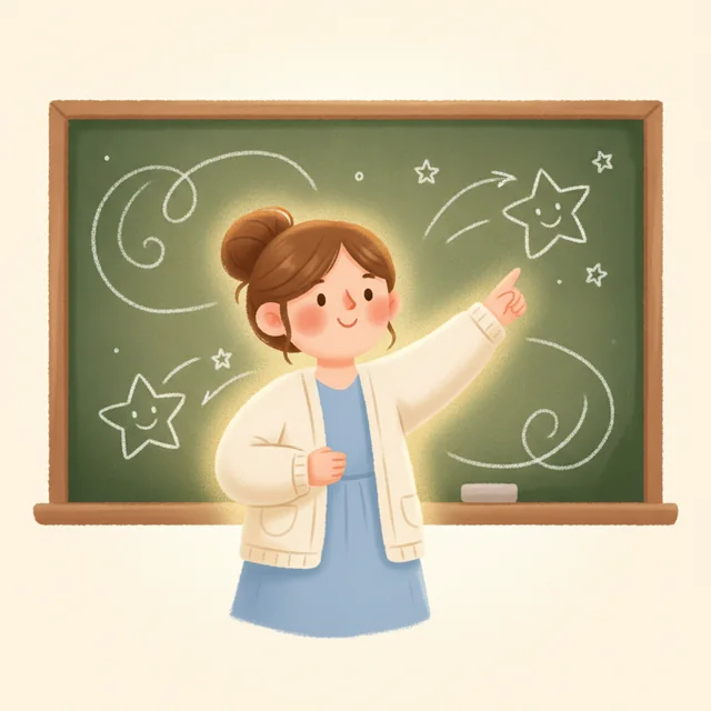 The Teacher picture card from Talking Cards, an illustrated teacher in the app’s warm storybook style.