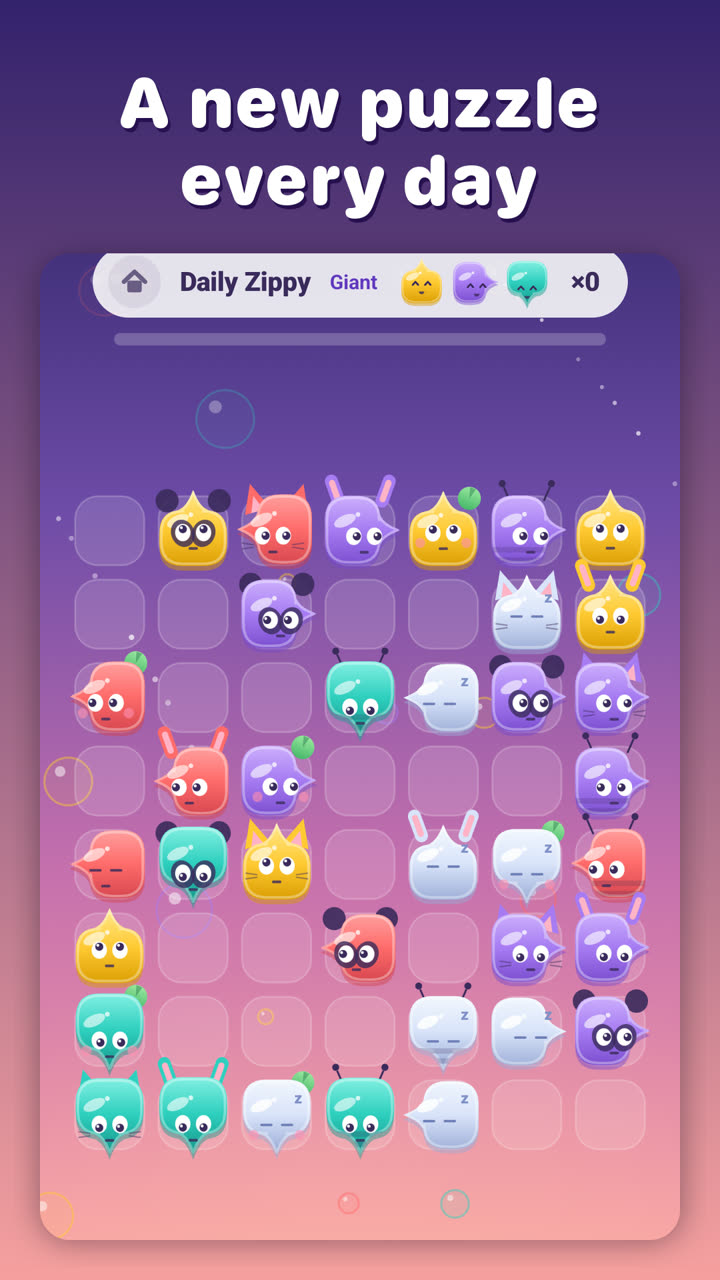 Daily Zippy, captioned “A new puzzle every day”: a big board of Zippies, some wearing hats and ears.